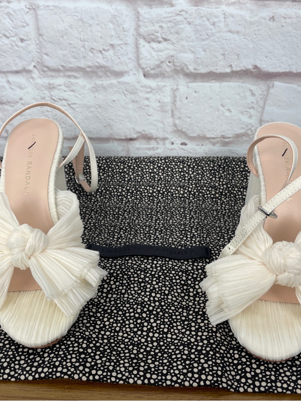 Loeffler Randall Camellia Pearl Fabric Bow Ankle Strap Heels Size 6 - Picture 9 of 9